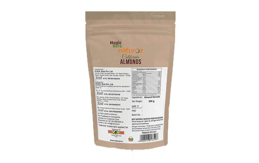 Magic Nuts Naturoz California Almonds    Pack  500 grams